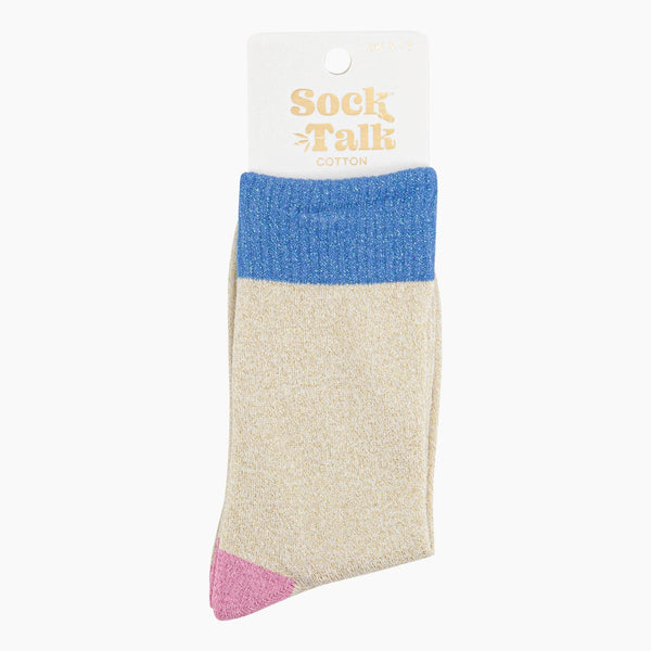 Women's Glitter Socks - Cream/Denim Blue, Colour Burst
