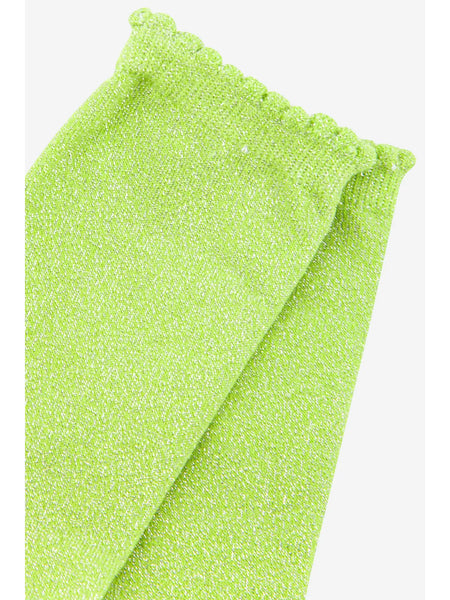 Womens Glitter Ankle Socks Scalloped Cuff in Lime Green