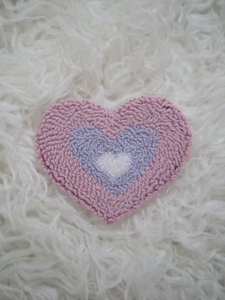 Handmade Punch Needle Mug Rug - Heart