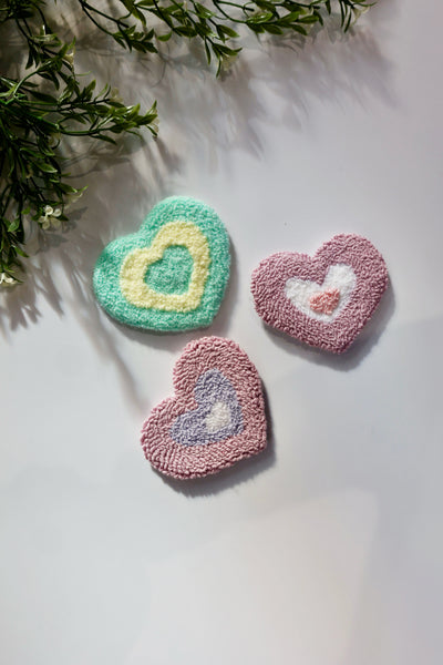 Handmade Punch Needle Mug Rug - Heart