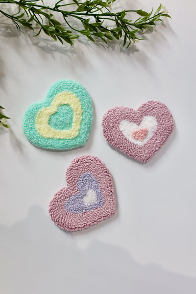 Handmade Punch Needle Mug Rug - Heart