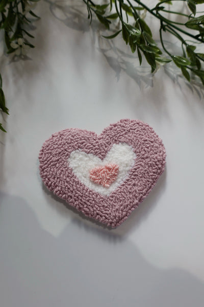 Handmade Punch Needle Mug Rug - Heart