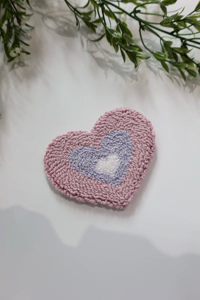 Handmade Punch Needle Mug Rug - Heart