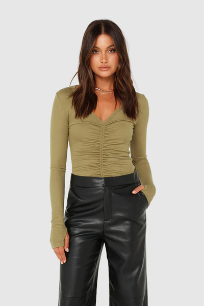 HAZEL LONG SLEEVE TOP - KHAKI (LAST ONE)