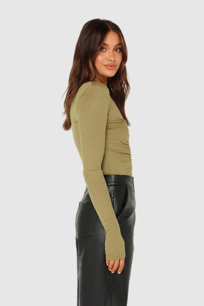 HAZEL LONG SLEEVE TOP - KHAKI (LAST ONE)
