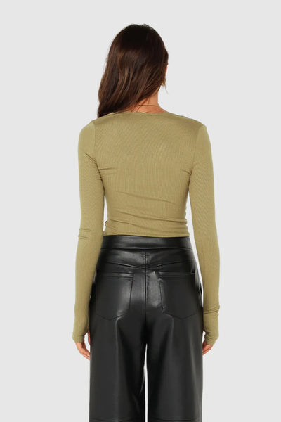 HAZEL LONG SLEEVE TOP - KHAKI (LAST ONE)