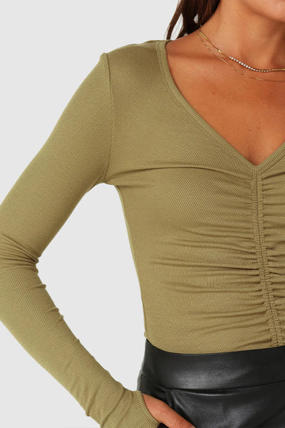 HAZEL LONG SLEEVE TOP - KHAKI (LAST ONE)