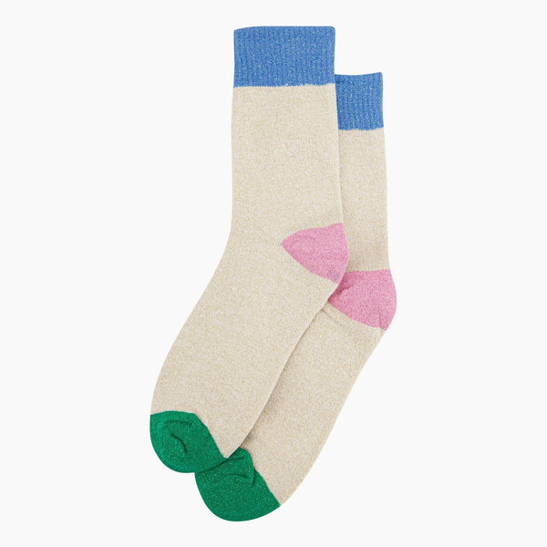 Women's Glitter Socks - Cream/Denim Blue, Colour Burst