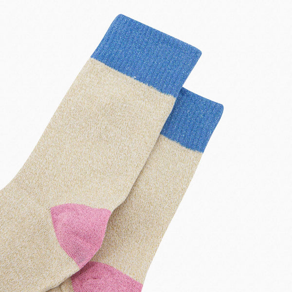Women's Glitter Socks - Cream/Denim Blue, Colour Burst