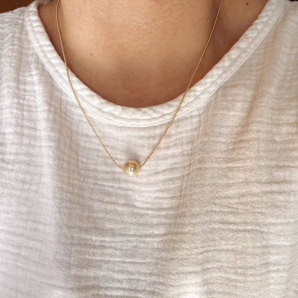 18K GOLD FILLED SOLITAIRE PEARL NECKLACE