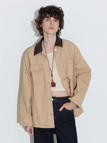 Cotton Loose Lapel Jacket with Asymmetric Pockets