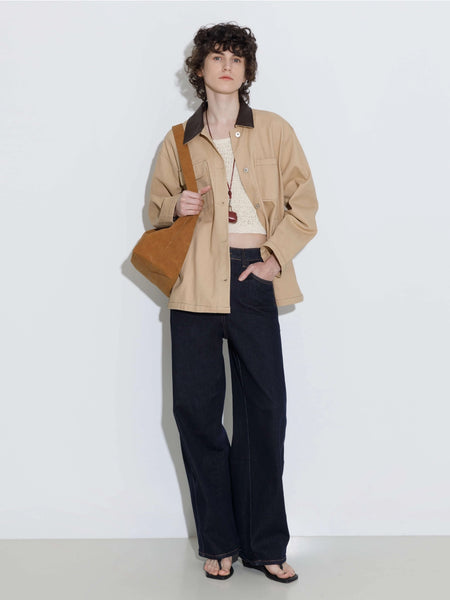 Cotton Loose Lapel Jacket with Asymmetric Pockets