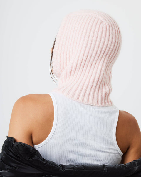 Loose Fit Ribbed Knit Balaclava in Pink: Pink