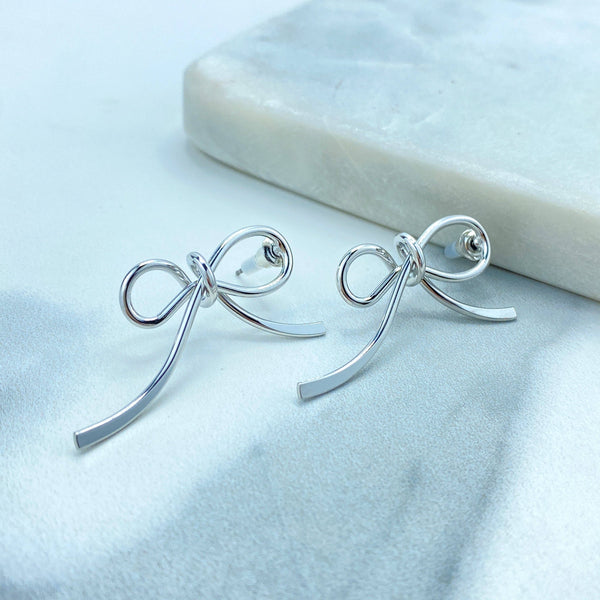 Silver Filled Bow Ribbon Knot Stud Earrings