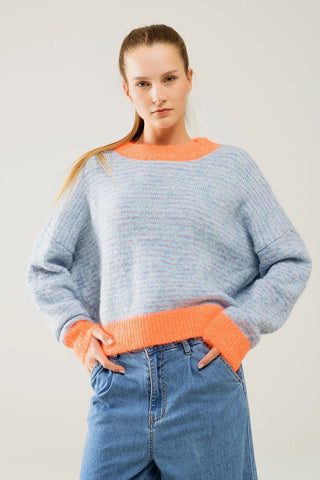 Oversized Light Blue/Orange Knit Sweater