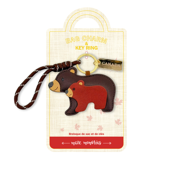 Canada Bear Family Faux Leather Bag Charm Keychain