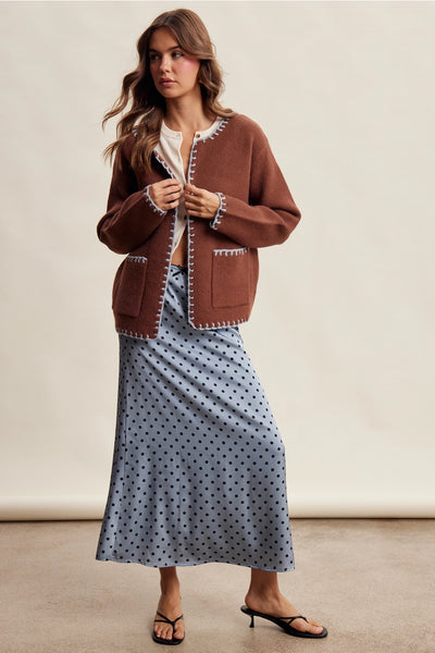 Contrast Whipstitch Knit Cardigan