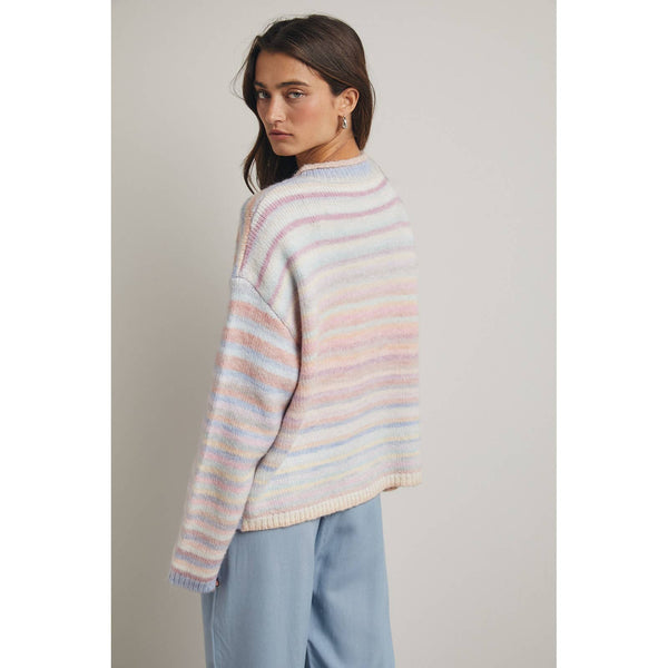 RAINBOW BUTTON-UP KNIT SWEATER CARDIGAN: BUBBLEGUM/MINT