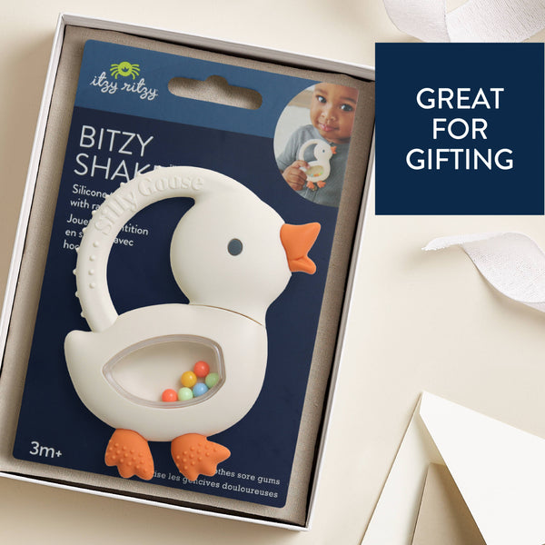 *NEW* Bitzy Shake™ - Silicone Teether with Rattle: Goose