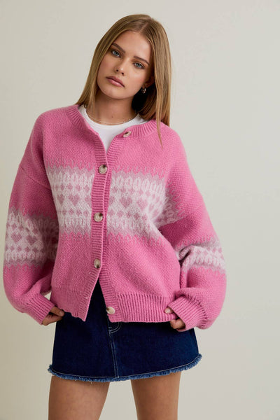 Pink Heart Sweater Cardigan