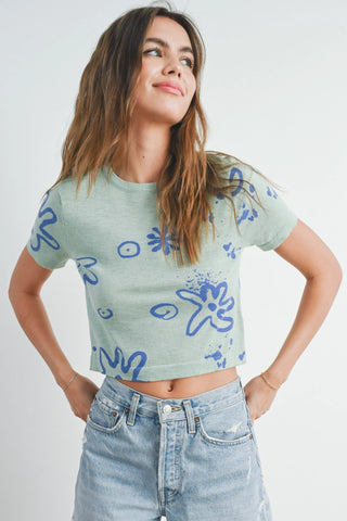 MINTY BLUE CROPPED T-SHIRT