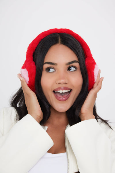Earmuffs with Hearts in Red