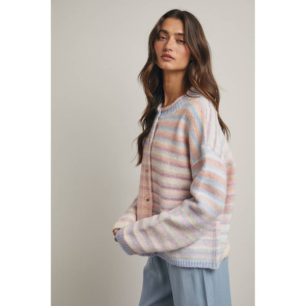 RAINBOW BUTTON-UP KNIT SWEATER CARDIGAN: BUBBLEGUM/MINT