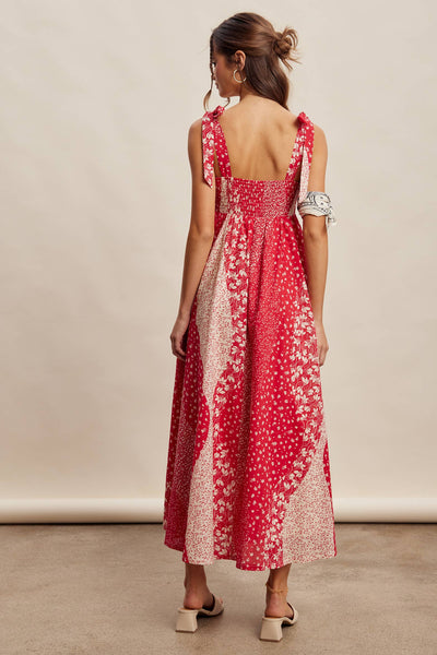 Patchwork Tie Strap Cotton Maxi Dress