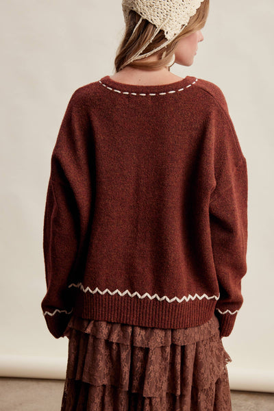 Floral Embroidered Knit Sweater
