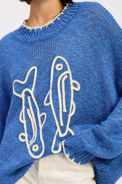 Oversized Long Sleeve Knitted Fish Sweater