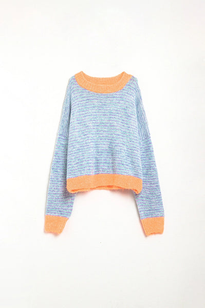 Oversized Light Blue/Orange Knit Sweater