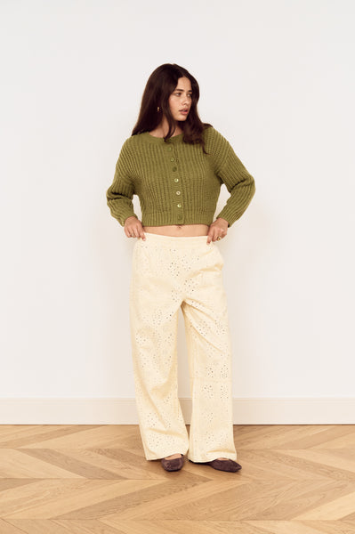 Green Cable Knit Cropped Cardigan