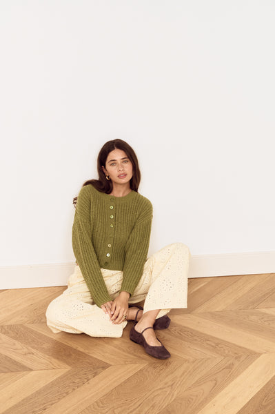 Green Cable Knit Cropped Cardigan