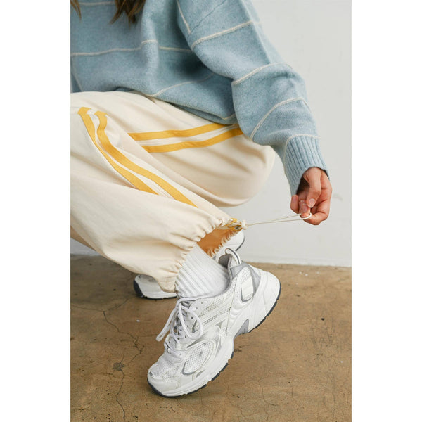 Striped Wide-Leg Drawstring Track Pants