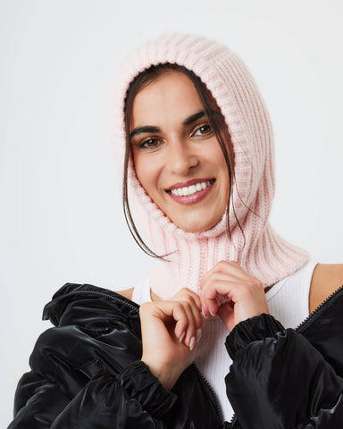 Loose Fit Ribbed Knit Balaclava in Pink: Pink