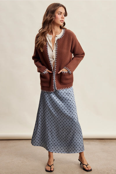 Contrast Whipstitch Knit Cardigan