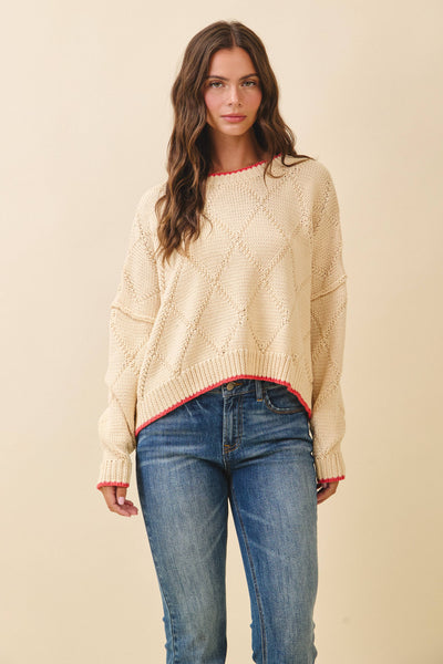 Diamond Knit Pullover Sweater