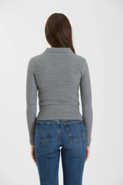 Collared Polo Long Sleeve Knit Top