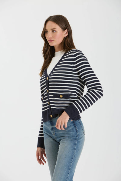 Button Down Stripe Knit Cardigan