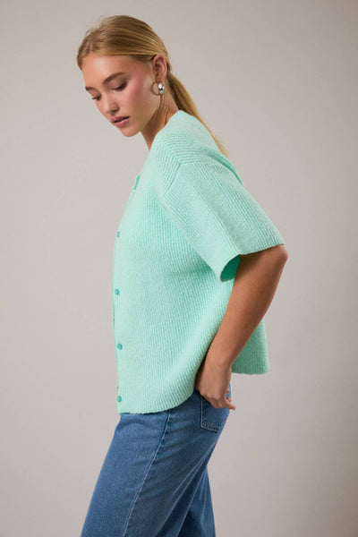 ROUND NECK SHORT SLEEVE SWEATER CARDIGAN