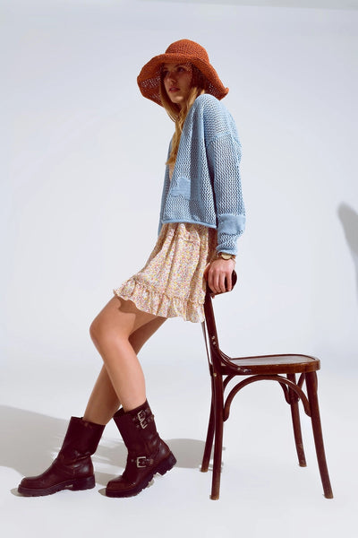 Crochet Cardigan with Knitted Clouds in Blue