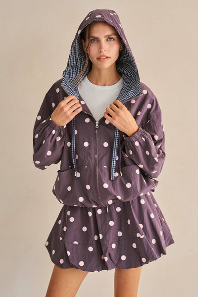 Polka Dot Drawstring Balloon Mini Skirt