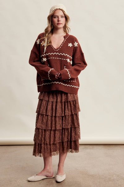 Floral Embroidered Knit Sweater