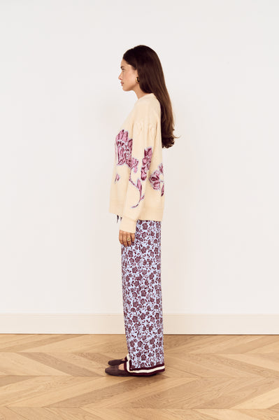 Cream Floral Intarsia Knit Sweater