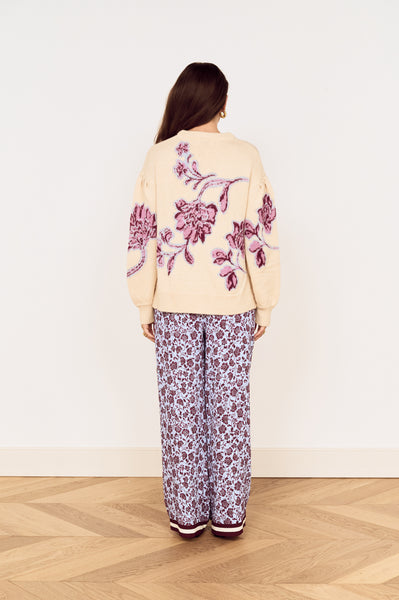 Cream Floral Intarsia Knit Sweater