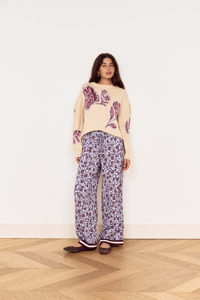 Cream Floral Intarsia Knit Sweater