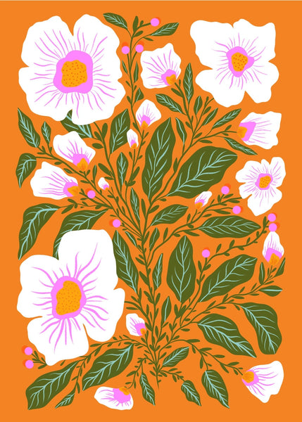 White Blooms On Terra Cotta Mini Art Print