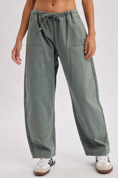 Drawstring Barrel Denim Pants