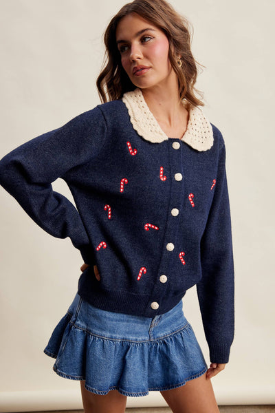 Candy Cane Collar Holiday Cardigan