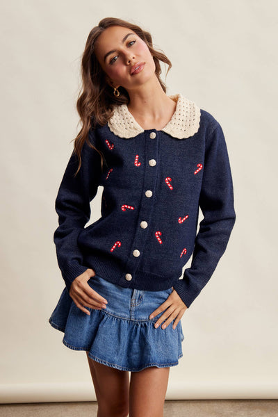 Candy Cane Collar Holiday Cardigan